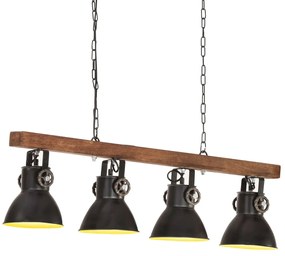 Lampada A Sospensione Industriale Nera E27 Legno Di Mango /