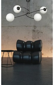 Plafoniera Moderna 4 Luci Nezha In Acciaio Nero E Sfere In Vetro Opale