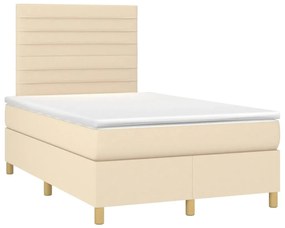 Letto a molle con materasso e led crema 120x190 cm in tessuto