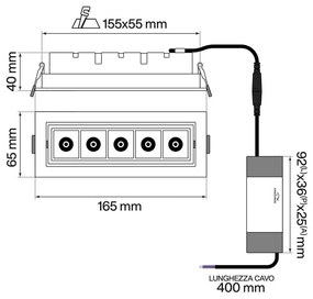 Faro LED da Incasso Bianco 12W Orientabile Foro 155x55mm Colore Bianco Naturale 4.000K