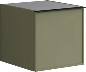Base laterale Pixel con anta Frame laccato opaco verde salvia e maniglia alluminio nero opaco L.40 H.40 P.45,5 cm.