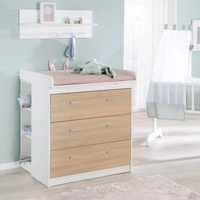 Cassettiera alta per bambini in rovere con fasciatoio in bianco e naturale 89x98 cm Gabriella - Roba