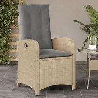 Sedia Reclinabile Giardino con Cuscini Beige Misto Polyrattan 365165