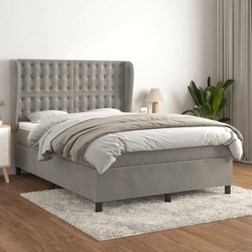 Giroletto A Molle Con Materasso Grigio Chiaro 140x200cm Velluto /