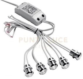 Gfa923c- modulo da 5 faretti led 3000k 750lm 5x1w d.2cm da incasso ...