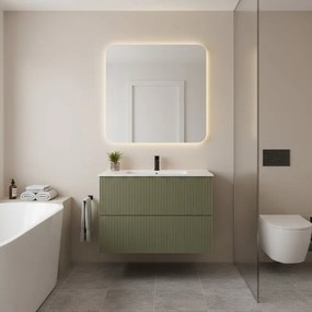 Mobile da bagno sospeso sotto lavabo Opera 2 cassetti L 59.5 x H 50 x P 45.5 cm verde salvia laccato opaco cannettato