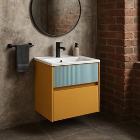 Mobile da bagno sospeso sotto lavabo Niwa 2 cassetti L 59.5 x H 50 x P 45.5 cm senape e verde cannettato