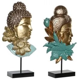 Statua Decorativa DKD Home Decor 22 x 8 x 42,5 cm Nero Dorato Buddha Turchese Orientale (2 Unità)