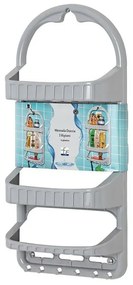 Portasapone per doccia grigio con 3 ripiani e 6 ganci lato inferiore