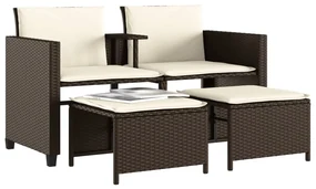 Divano giardino 2posti con tavolo e sgabelli marrone polyrattan