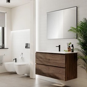 Mobile bagno con lavabo Step L100 x H60 x P46 cm, walnut in mdf cannettato 2 cassetti per vasca centrale