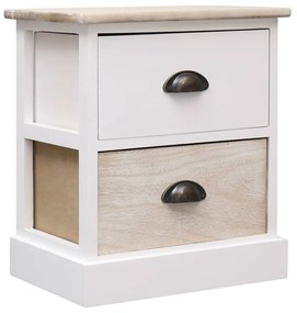 Comodini 2pz bianco e naturale 38x28x45cm in legno di paulonia