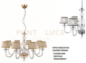 Lampadario in vetro bach 8 luci lp.bach-8cp-cr cromato con paralumi