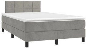 Letto a molle materasso e led grigio chiaro 120x190 cm velluto