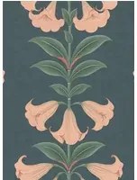 Cole & Son Carta da parati Angels Trumpet - Coral/ Viridian on Ink