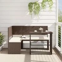 Divano da Giardino con Tavolo e Cuscini a L Marrone Polyrattan 362346