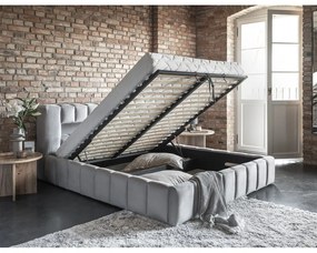 Letto matrimoniale imbottito grigio chiaro con contenitore con rete inclusa 180x200 cm Lamica – ELTAP