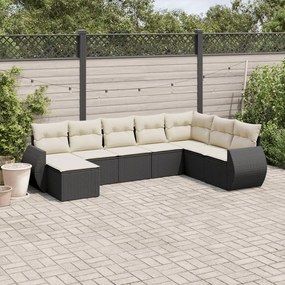 Set divani da giardino con cuscini 8 pz nero in polyrattan