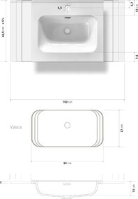 Lavabo in Ceramica STELLA 100x46 cm per Mobile da Bagno Design Moderno
