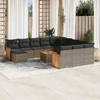 Set Divani da Giardino 13 pz con Cuscini Grigio in Polyrattan 3228272