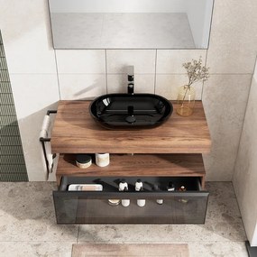Mobile da bagno sospeso Star con top integrato L 100.3 x H 30 x P 46 cm noce walnut, 1 cassetto