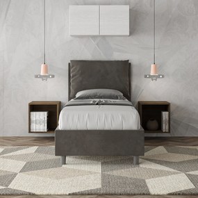 Letto singolo imbottito 80x210 microfibra Antea senza rete, con rete e contenitore, Grigio / Con Rete