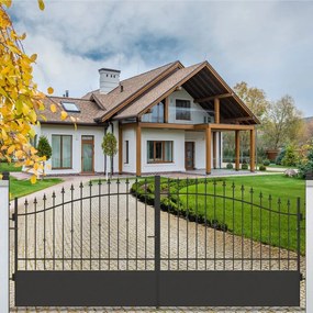 Cancello manuale battente Civetta in ferro, apertura centrale, L 408.5, H 150-180 cm, di colore nero