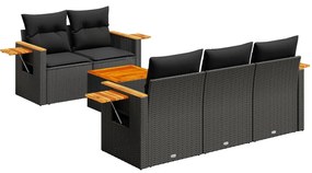 Set Divano da Giardino 6 pz con Cuscini Nero in Polyrattan