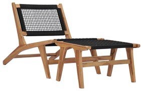 Sedia a sdraio con poggiapiedi in legno massello di teak e corda