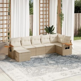 Set Divani da Giardino 7 pz con Cuscini Beige in Polyrattan