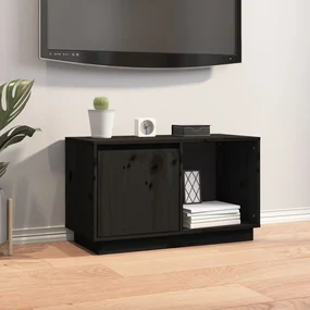 Mobile Porta Tv Nero 74x35x44 Cm İn Legno Massello Di Pino /