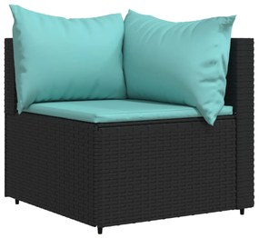 Divano angolare da giardino con cuscini in polyrattan nero