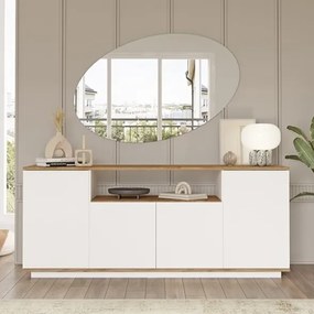 Credenza Moderna 4 Ante 180x45x75 Con Vano A Giorno Bianco E Rovere Frame