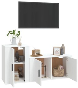 Set di Mobili Porta TV 2 pz Bianco in Legno Multistrato