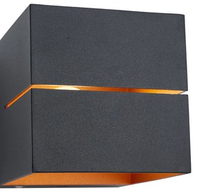 Lampada da parete moderna nera con interno dorato con LED e dimmer touch ricaricabile - Joris Groove