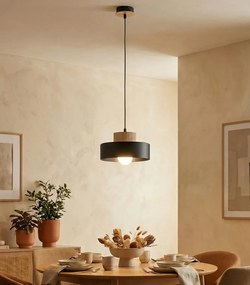 Lampada a Sospensione KIVI 1S E27 in Acciaio e Legno
