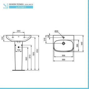 Lavabo Ideal Standard 55 cm con colonna in ceramica lucida I.Life A