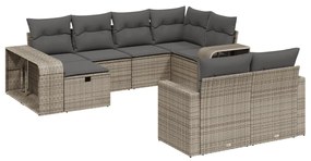 Set divano da giardino 10 pz con cuscini grigio in polyrattan