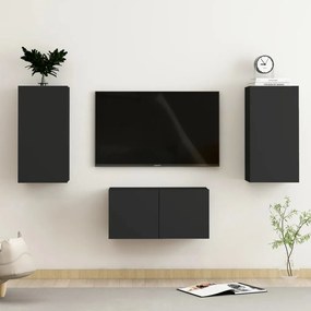 Set di Mobili Porta TV 3 pz Nero in Legno Multistrato