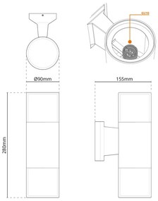 Applique Cilindrica Bidirezionale Corten, IP54 con 2 basi GU10 Base GU10