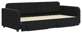 Divano letto estraibile con cassetti nero 90x200 cm in velluto