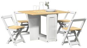 Set Da Pranzo 5 Pz Corona Pieghevole Bianco İn Legno Di Pino /