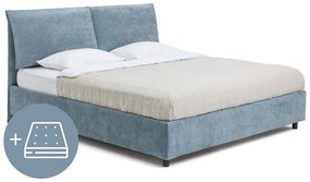 Letto matrimoniale imbottito blu con contenitore, materasso e rete inclusi 180x200 cm Myra Pillow – Bonami Selection