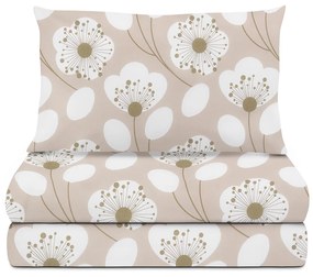 Completo letto 1 piazza e mezza beige fiori bianchi