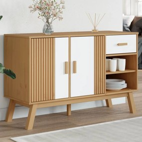Credenza Olden Bianca E Marrone 114x43x73,5 Cm Massello Di Pino /