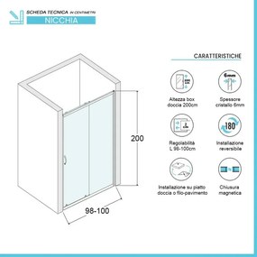 Porta doccia nicchia 100 cm scorrevole con vetro in cristallo trasparente Ted