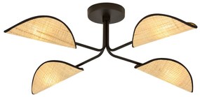 Plafoniera Nordica 4 Luci Gomez In Acciaio Nero E Rattan