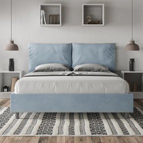 Letto contenitore da 160x200 in microfibra azzurro Antea