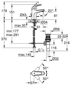 GROHE 32805000 - Miscelatore per lavabo BAUCURVE DN 15, cromo lucido