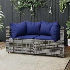 Divani angolari da giardino con cuscini 2pz polyrattan grigio